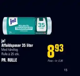 Otto Duborg Ja! affaldsposer 35 liter med håndtag rulle à 25 stk. tilbud