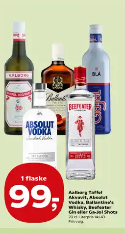 SuperBrugsen Aalborg Taffel Akvavit, Absolut Vodka, Ballantine's Whisky, Beefeater Gin eller Ga-Jol Shots tilbud