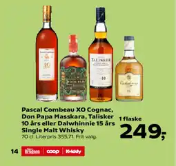 SuperBrugsen Pascal Combeau XO Cognac, Don Papa Masskara, Talisker 10 års eller Dalwhinnie 15 års Single Malt Whisky tilbud