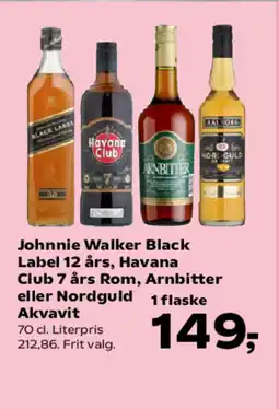 SuperBrugsen Johnnie Walker Black Label 12 års, Havana Club 7 års Rom, Arnbitter eller Nordguld Akvavit tilbud
