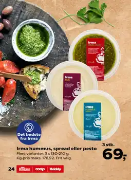 SuperBrugsen Irma hummus, spread eller pesto tilbud