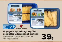 SuperBrugsen Glyngøre sprødbagt sejfilet med eller uden spinat og feta tilbud