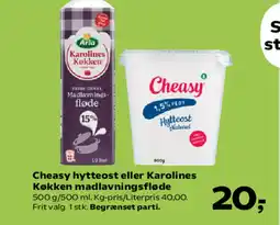 SuperBrugsen Cheasy hytteost eller Karolines Køkken madlavningsfløde tilbud