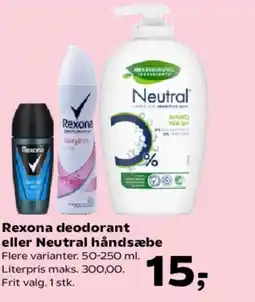 SuperBrugsen Rexona deodorant eller Neutral håndsæbe tilbud