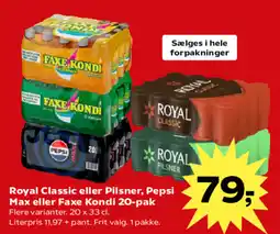 SuperBrugsen Royal Classic eller Pilsner, Pepsi Max eller Faxe Kondi tilbud