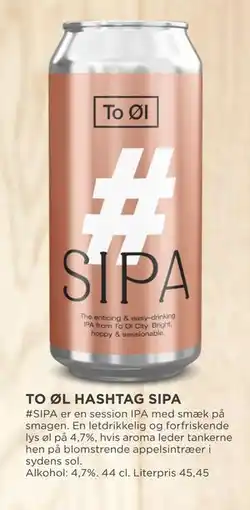 MENY TO ØL HASHTAG SIPA, DKK 100 tilbud