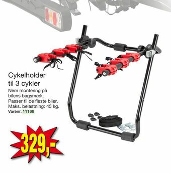 Cykelholder til 3 cykler