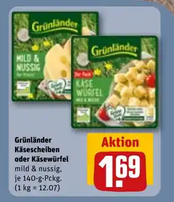 REWE DE GRÜNLÄNDER Käsescheiben oder käsewürfel tilbud