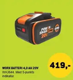 XL-BYG Worx batteri 4,0 ah 20v tilbud