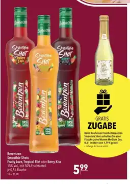 Citti Berentzen Smoothie Shots Fruity Love, Tropical Flirt oder Berry Kiss tilbud