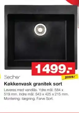 Bauhaus Secher Køkkenvask granitek sort tilbud