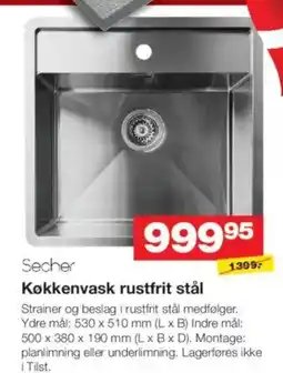 Bauhaus Secher Køkkenvask rustfrit stål tilbud