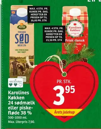 SPAR Karolines Køkken 24 sødmælk eller piske fløde 38 % tilbud