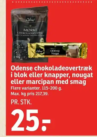 Odense chokoladeovertræk i blok eller knapper, nougat eller marcipan med smag