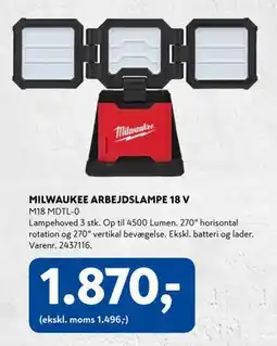 Davidsen MILWAUKEE ARBEJDSLAMPE 18 V, DKK 1870 tilbud