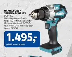 Davidsen MAKITA BORE-/ SKRUEMASKINE 18 V, DKK 1495 tilbud