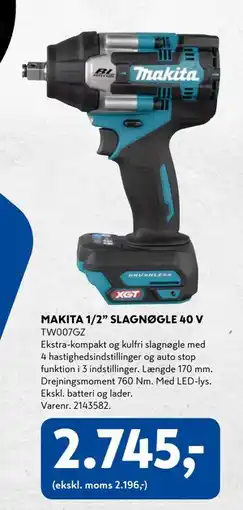 Davidsen MAKITA 1/2” SLAGNØGLE 40 V, DKK 2745 tilbud
