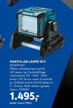 Davidsen MAKITA LED LAMPE 18 V, DKK 1495 tilbud