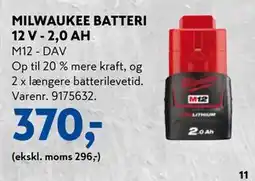 Davidsen MILWAUKEE BATTERI 12 V - 2,0 AH, DKK 370 tilbud