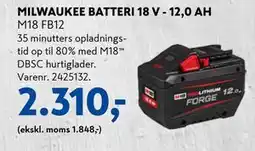 Davidsen MILWAUKEE BATTERI 18 V - 12,0 AH, DKK 2310 tilbud