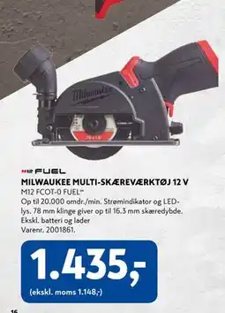 Davidsen MILWAUKEE MULTI-SKÆREVÆRKTØJ 12 V, DKK 1435 tilbud