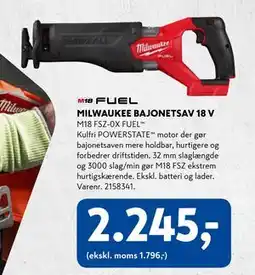 Davidsen MILWAUKEE BAJONETSAV 18 V, DKK 2245 tilbud