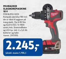 Davidsen MILWAUKEE SLAGBOREMASKINE 18 V, DKK 2245 tilbud