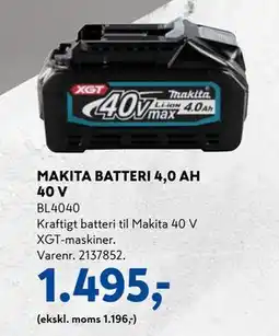 Davidsen MAKITA BATTERI 4,0 AH 40 V, DKK 1495 tilbud