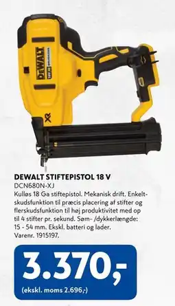 Davidsen DEWALT STIFTEPISTOL 18 V, DKK 3370 tilbud