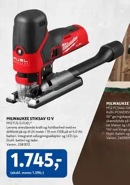 Davidsen MILWAUKEE STIKSAV 12 V, DKK 1745 tilbud