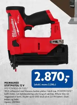 MILWAUKEE STIFTPISTOL 12 V, DKK 2870