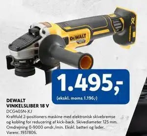 DEWALT VINKELSLIBER 18 V, DKK 1495