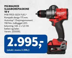 MILWAUKEE SLAGBOREMASKINE 18 V, DKK 2995