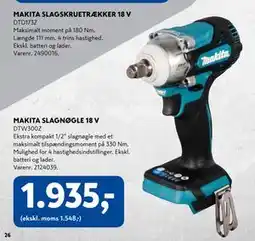 Davidsen MAKITA SLAGNØGLE 18 V, DKK 1935 tilbud