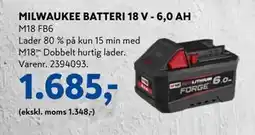 Davidsen MILWAUKEE BATTERI 18 V - 6,0 AH, DKK 1685 tilbud