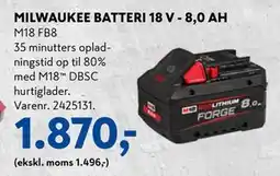 Davidsen MILWAUKEE BATTERI 18 V - 8,0 AH, DKK 1870 tilbud
