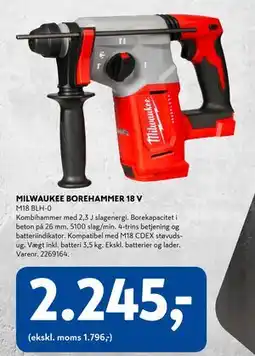 Davidsen MILWAUKEE BOREHAMMER 18 V, DKK 2245 tilbud