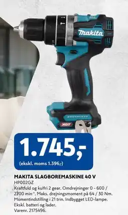 Davidsen MAKITA SLAGBOREMASKINE 40 V, DKK 1745 tilbud