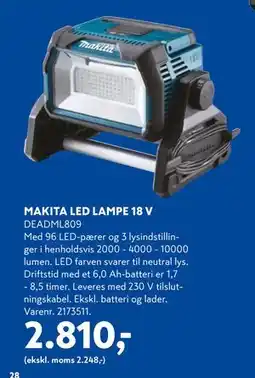 Davidsen MAKITA LED LAMPE 18 V, DKK 2810 tilbud