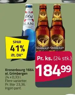 Fleggaard Kronenbourg 1664 el. Grimbergen, DKK 184.99 tilbud
