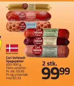 Fleggaard Carl Vollstedt Spegepølser, DKK 99.99 tilbud