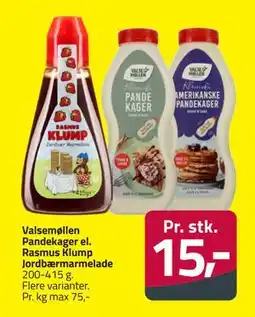 Fleggaard Valsemøllen Pandekager el. Rasmus Klump Jordbærmarmelade, DKK 15 tilbud