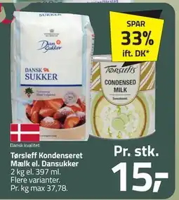 Fleggaard Tørsleff Kondenseret Mælk el. Dansukker, DKK 15 tilbud