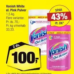 Calle Vanish White el. Pink Pulver, DKK 100 tilbud