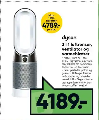 Bilka 3 i 1 luftrenser, ventilator og varmeblæser tilbud