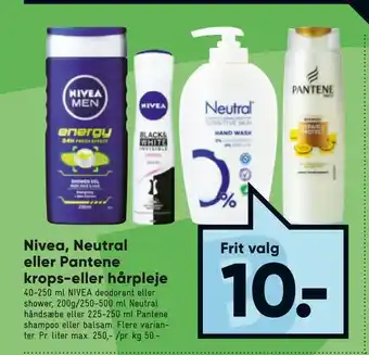 Bilka Nivea, Neutral eller Pantene krops-eller hårpleje tilbud