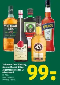 Coop 365 Tullamore Dew Whiskey, Gammel Dansk Bitter, Jägermeister, Licor 43 eller Aperol tilbud