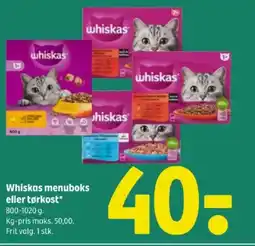 Coop 365 Whiskas menuboks eller tørkost tilbud