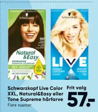 Bilka Schwarzkopf Live Color XXL, Natural&Easy eller Tone Supreme hårfarve tilbud