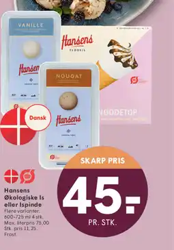 SPAR Hansens Økologiske Is eller Ispinde tilbud